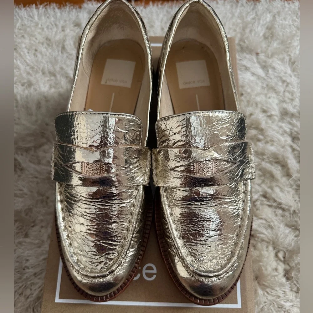 Dolce Vita Metallic Gold Penny Loafers - Shiny Gold Finish - Picture 4 of 8